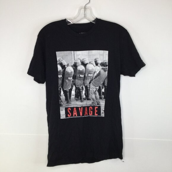Vintage Savage Graphic T-Shirt Men’s Small Black Protest Riot Tee Streetwear - Picture 1 of 9